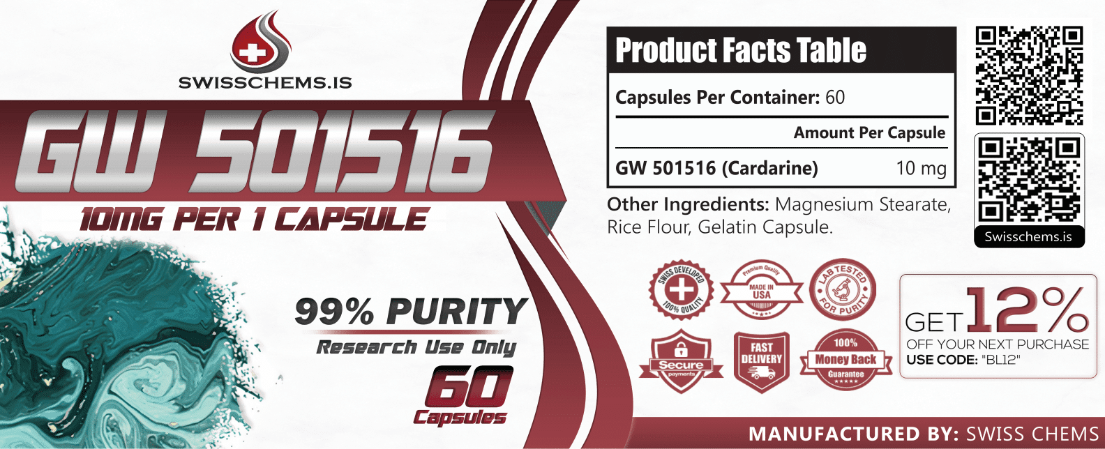 GW-501516 (Cardarine), 600mg/60 capsules (10mg/1 capsule) 2