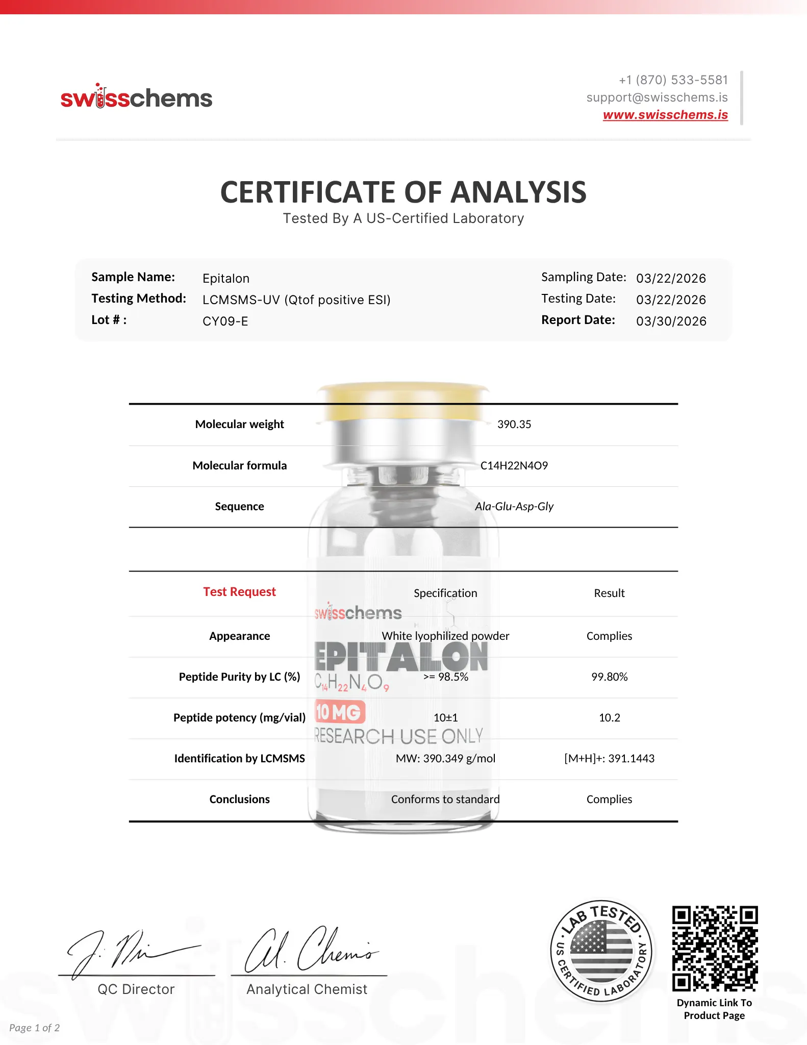 Epitalon - Test Result pg.1