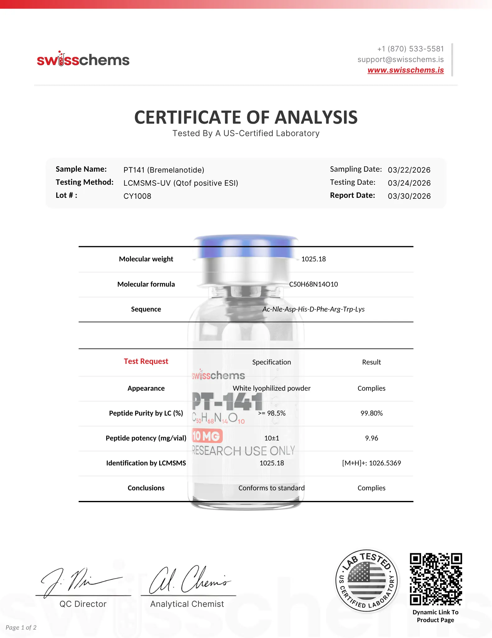 PT-141 - Test Result pg.1