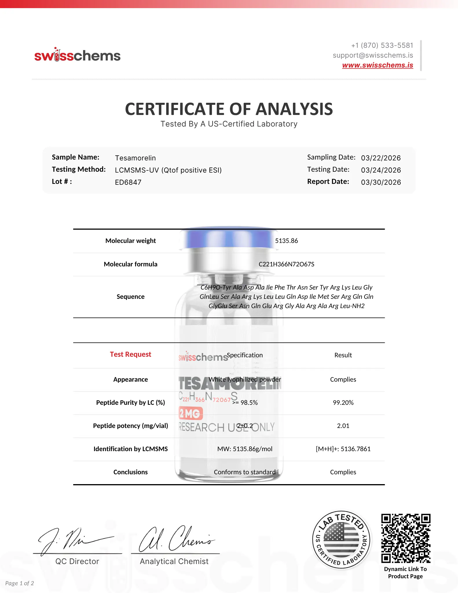 Tesamorelin - Test Result pg.1