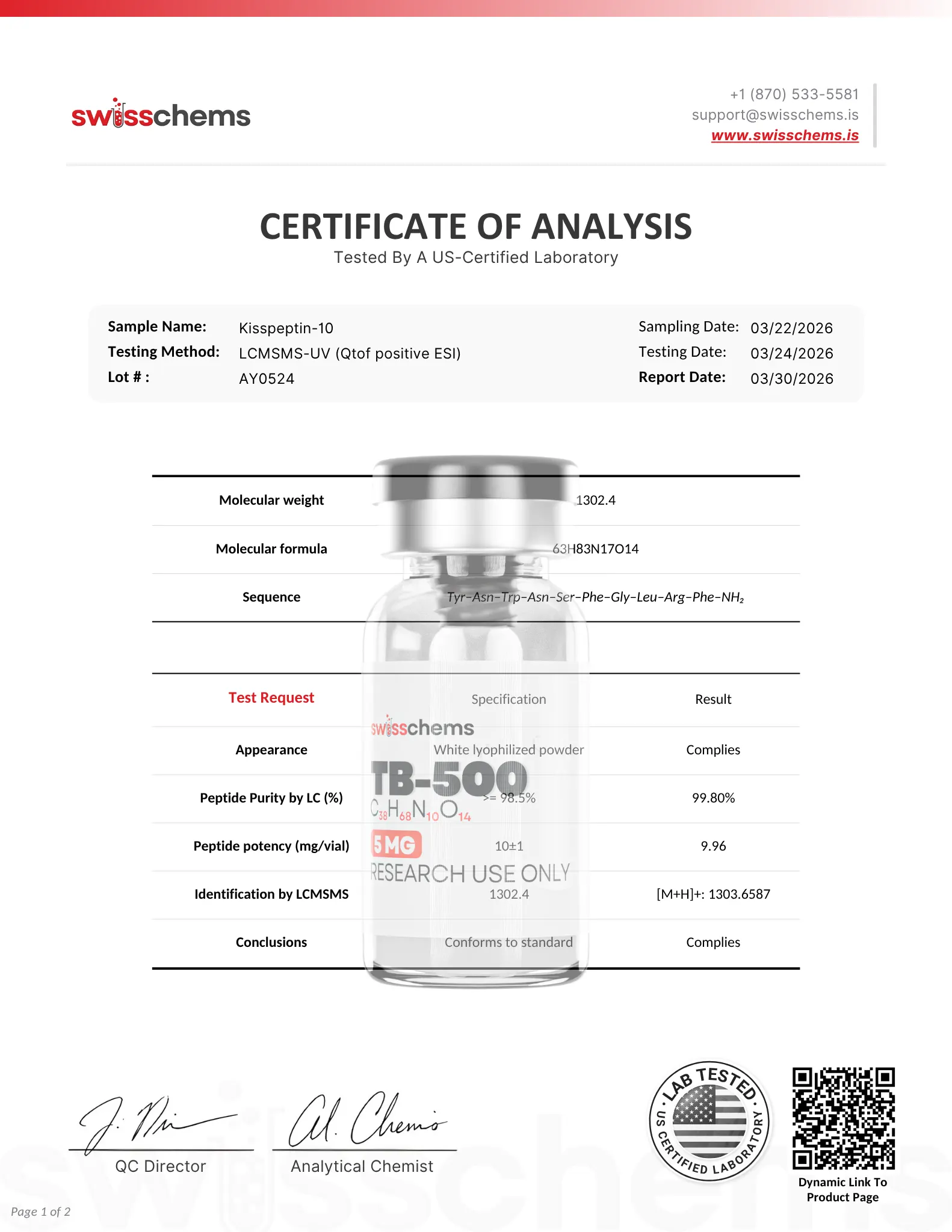 Kisspeptin-10 - Test Result pg.1