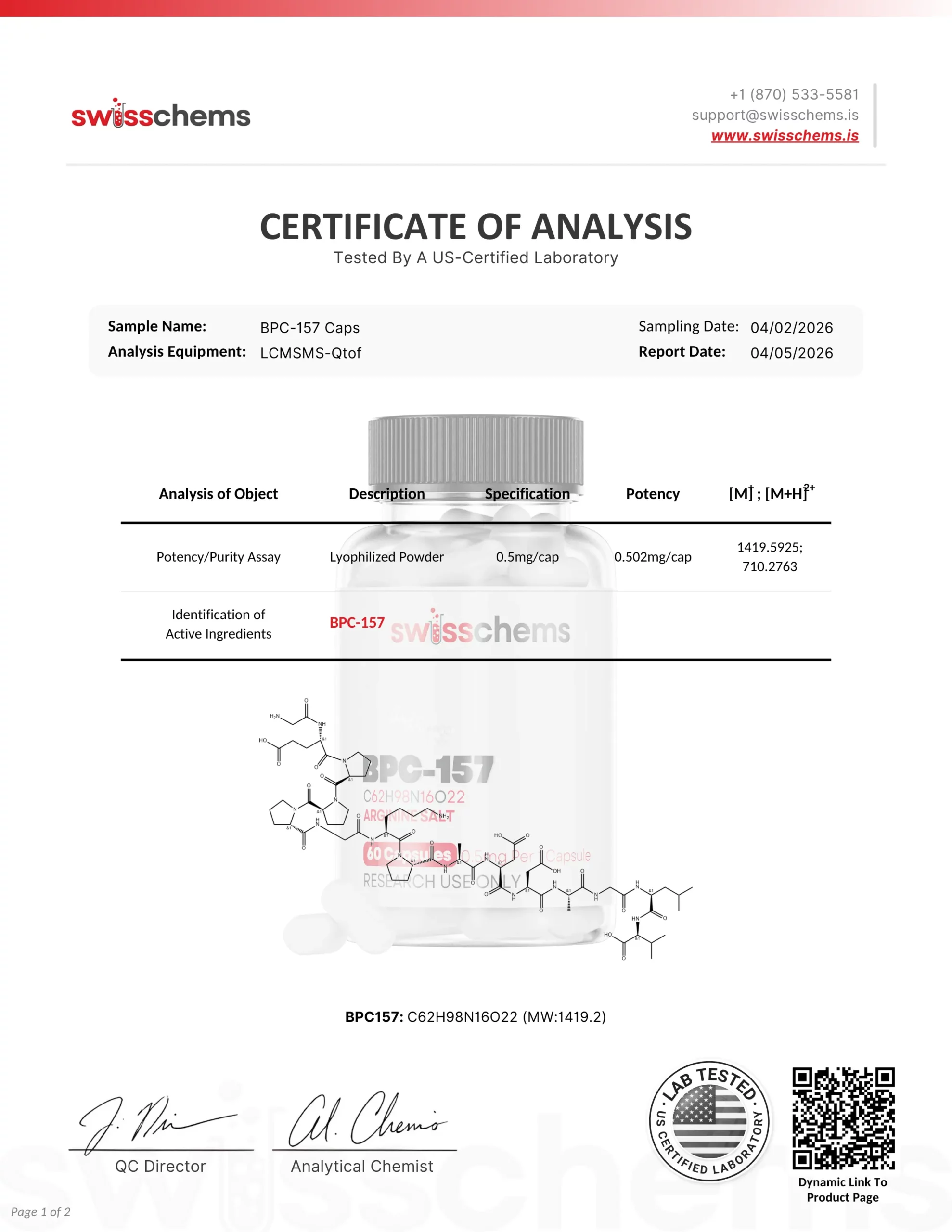 BPC-157 Caps - Lab Result pg.1