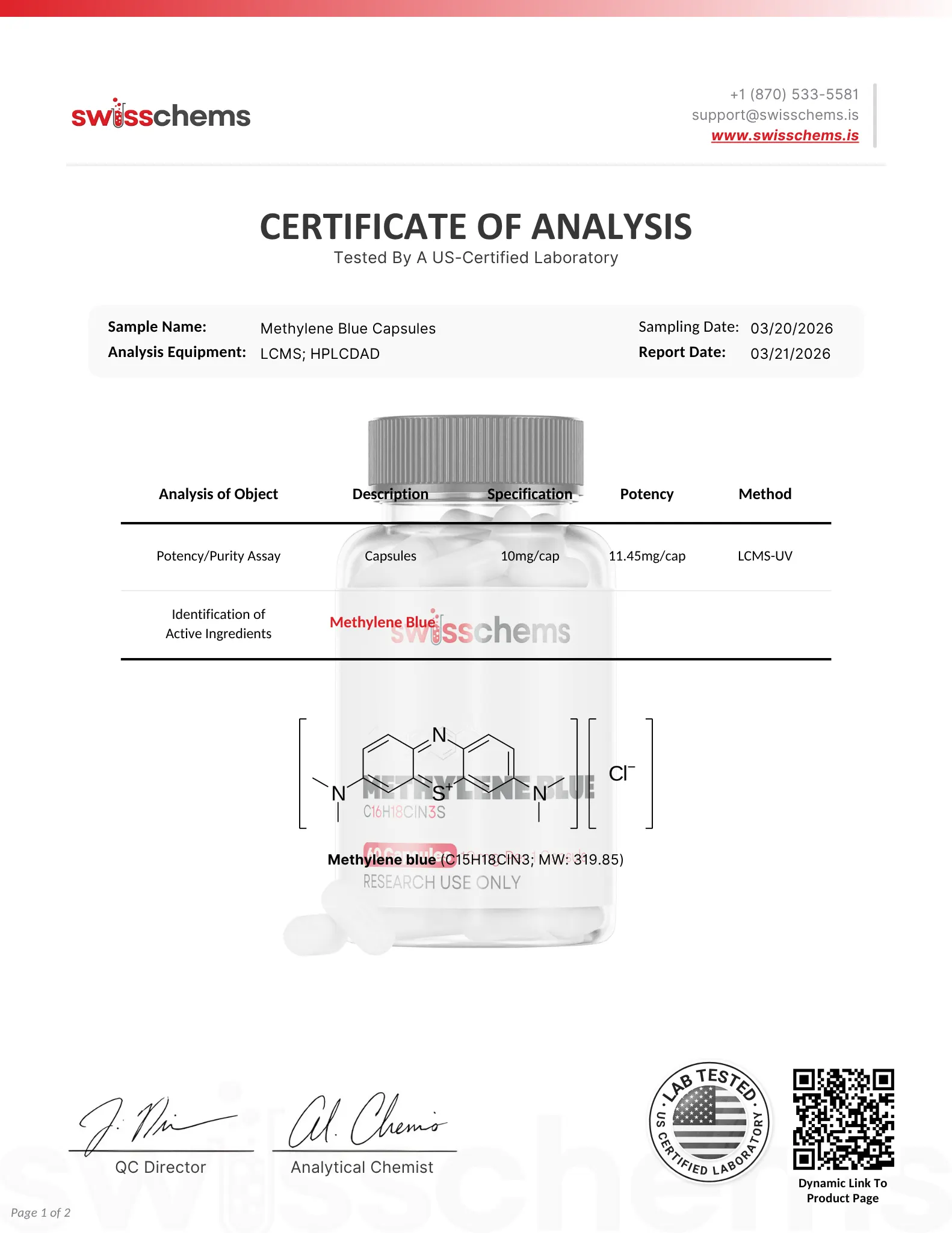 Methylene Blue - Test Result pg.1